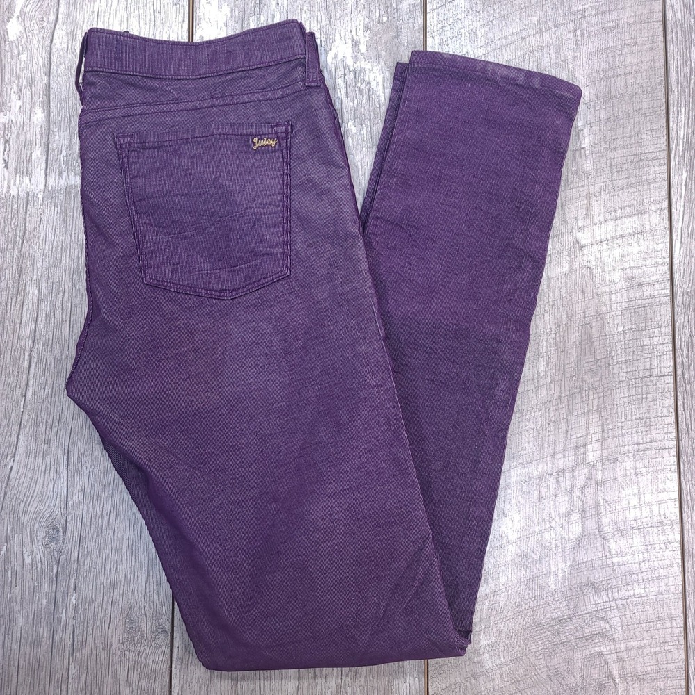 Juicy Couture Corduroy Pants Women 30x32 Purple Skinny Low Rise Gold Hardware